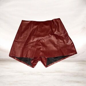 Women's Burgundy Leather-Look Skort
